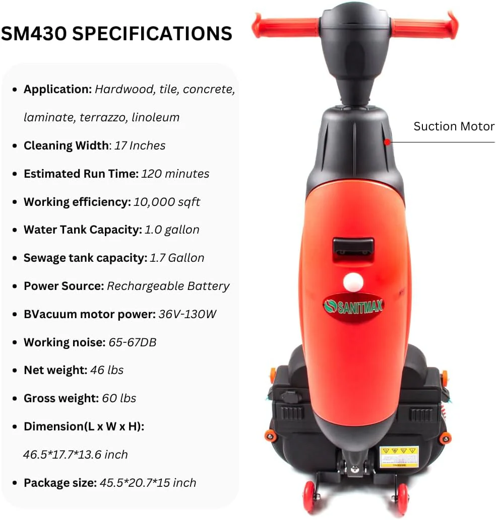 SM430 17" Walk-behind Floor Scrubber - Image 4